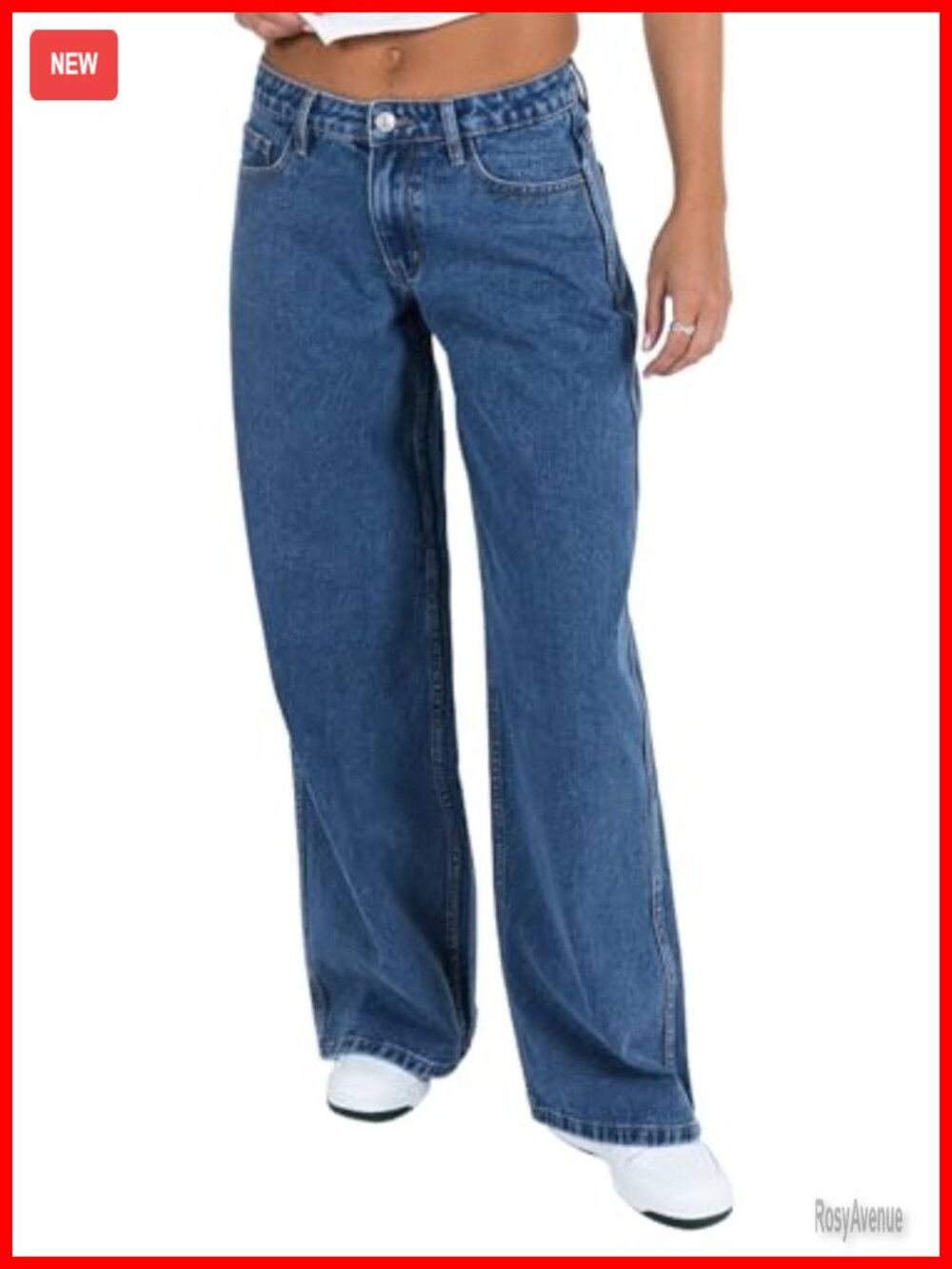 Women's Low Rise Wide Leg Straight Denim Jeans Relaxed Fit Non-Stretch